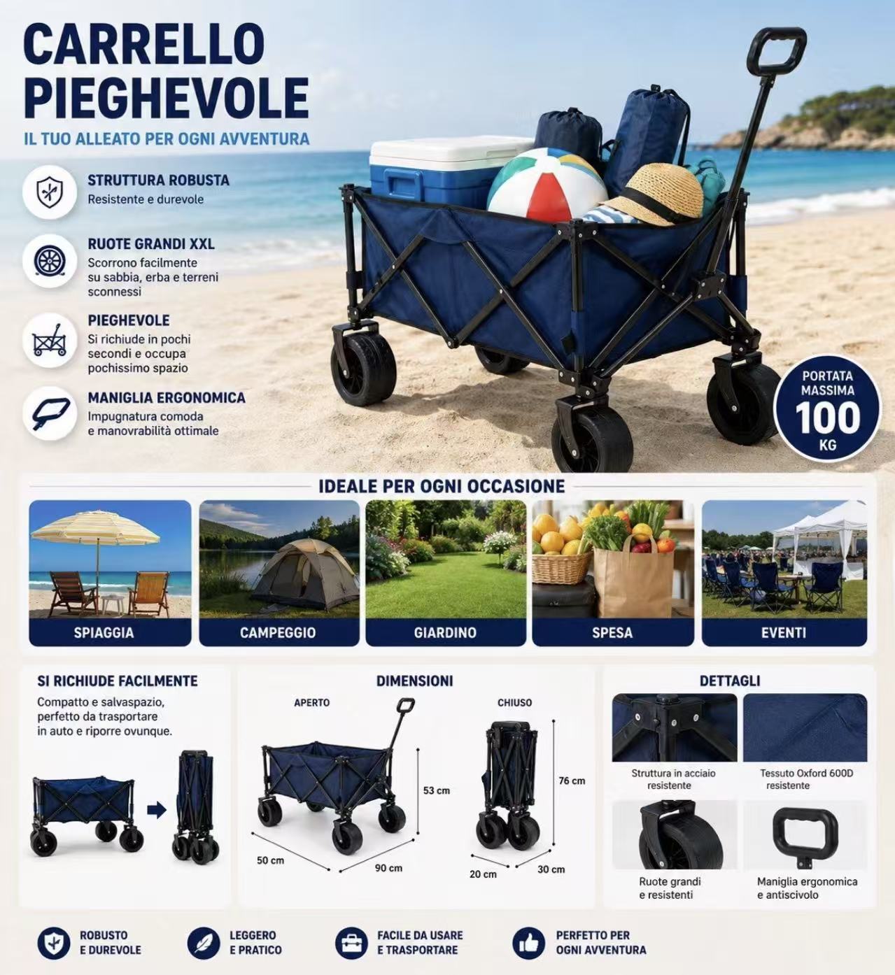 Carrello pieghevole da spiaggia e outdoor